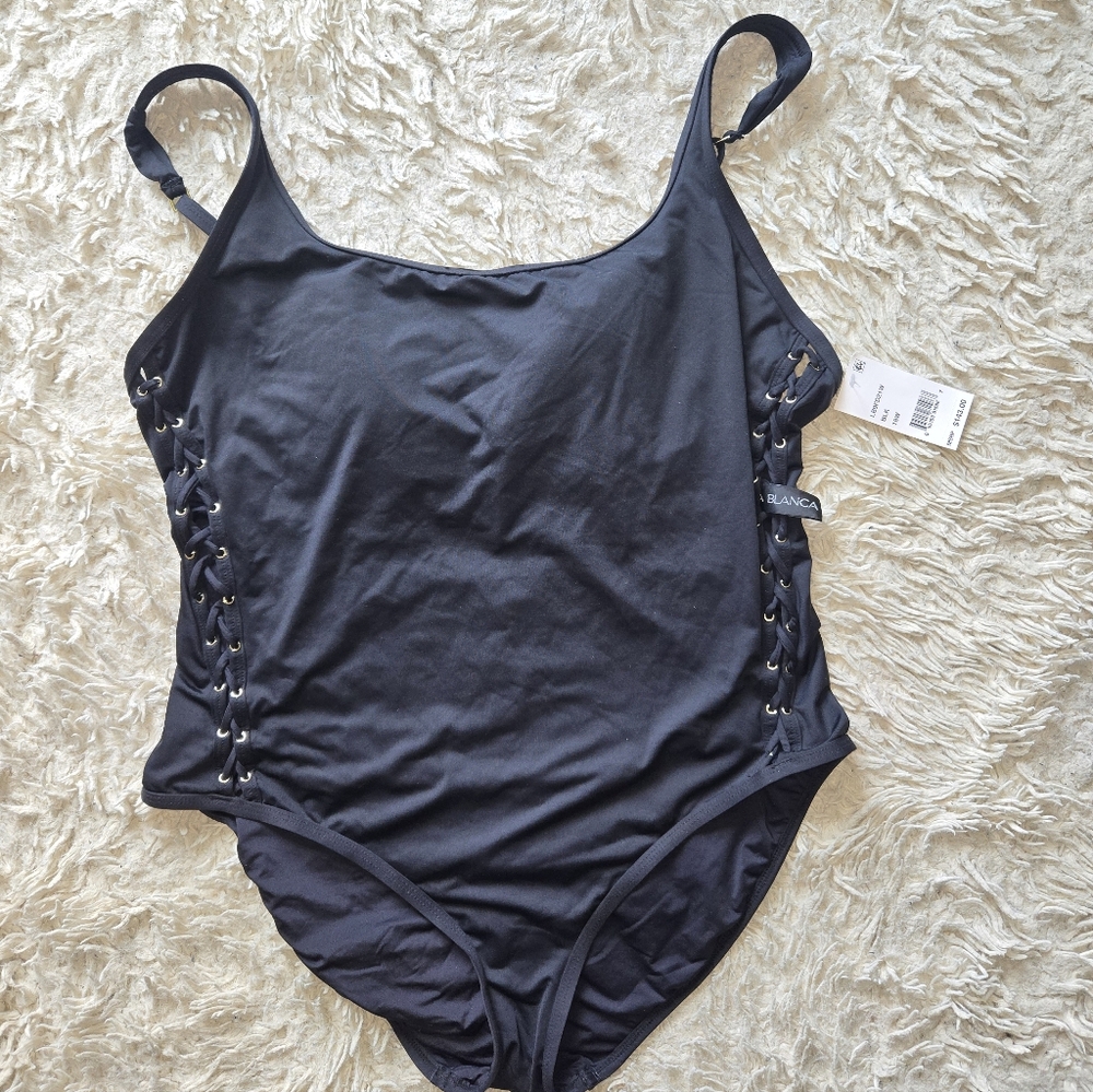 Black Lace-Up Swimsuit Plus Size Brand New 18w La Blanca